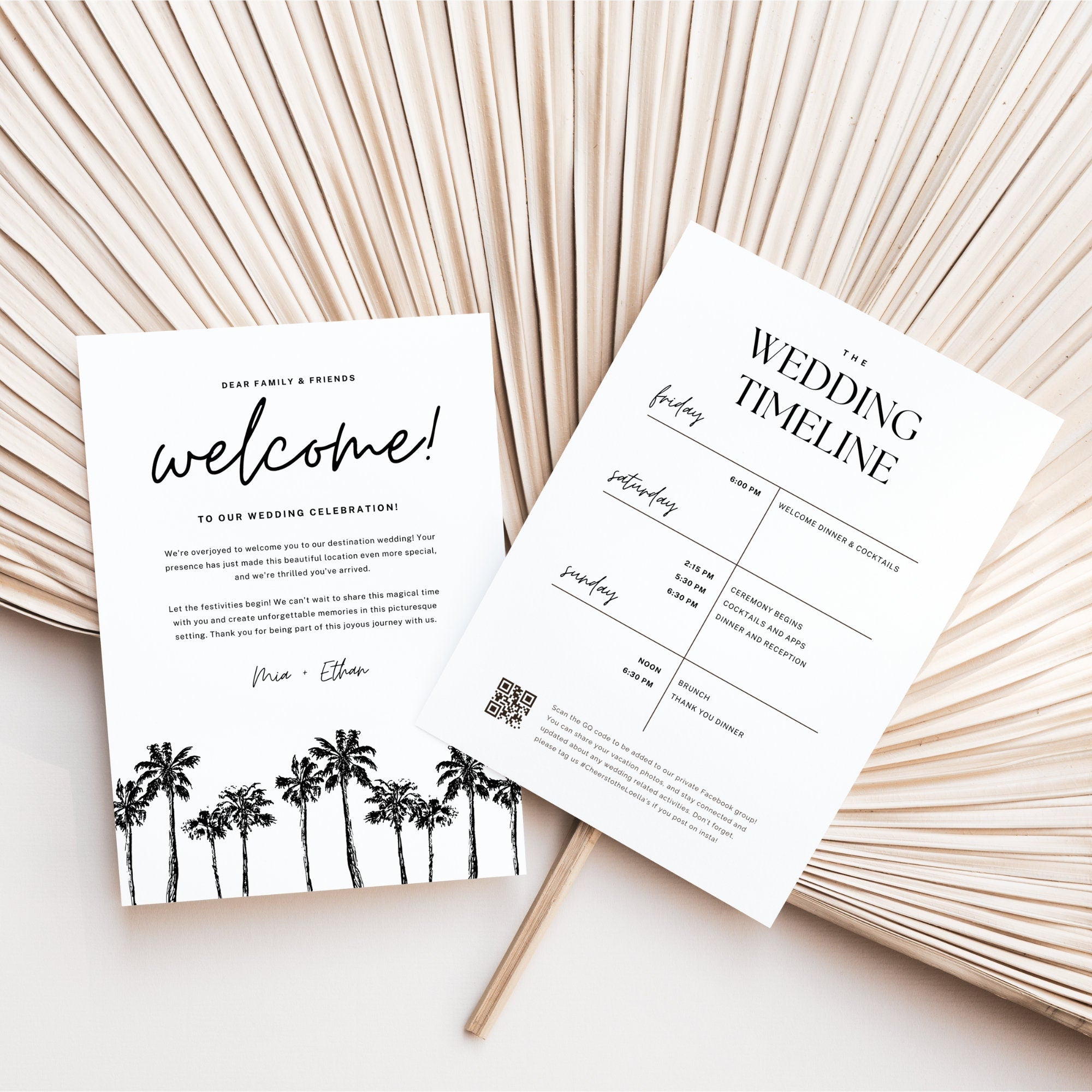 Minimalist Palm Tree Welcome Letter &amp; Wedding Itinerary - Canva Template