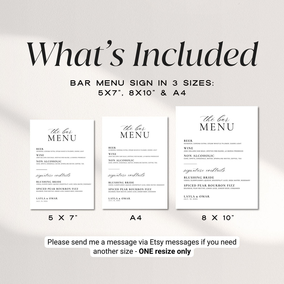 Printable Wedding Bar Menu Sign Template – Modern Minimalist Bar Menu