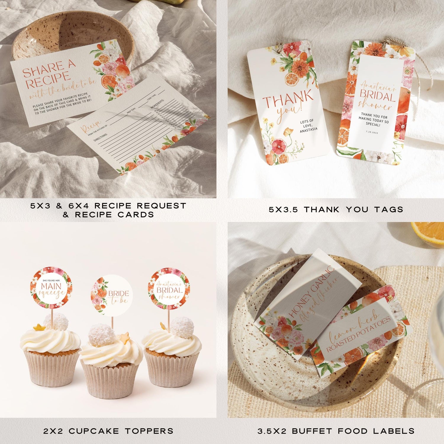 Citrus Bridal Shower Bundle Template – Main Squeeze Invitation, Games &amp; Decorations – Editable Canva Spring Bridal Brunch