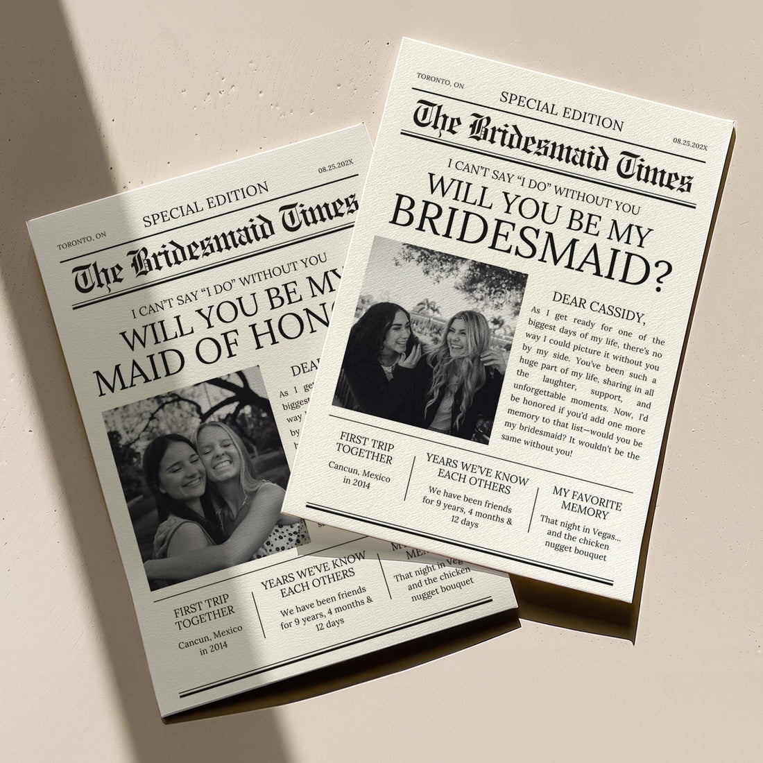 Newspaper Bridesmaid Proposal Card - Editable Canva Template