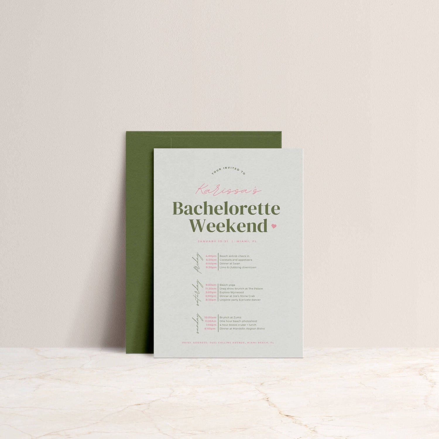 Miami Bachelorette Itinerary – Editable Travel Itinerary Canva Template
