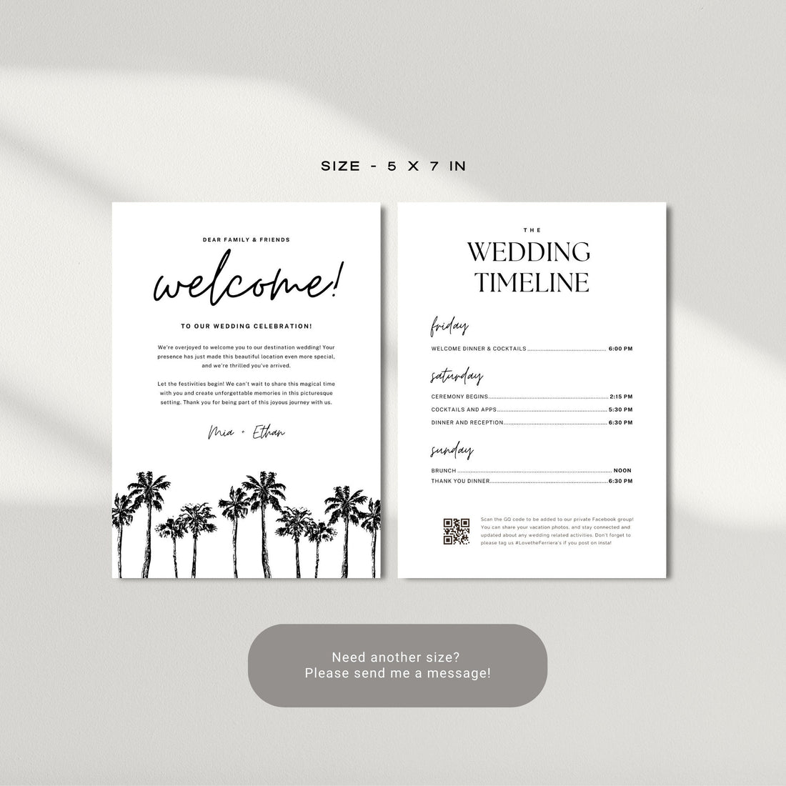 Minimalist Palm Tree Welcome Letter &amp; Wedding Itinerary - Canva Template