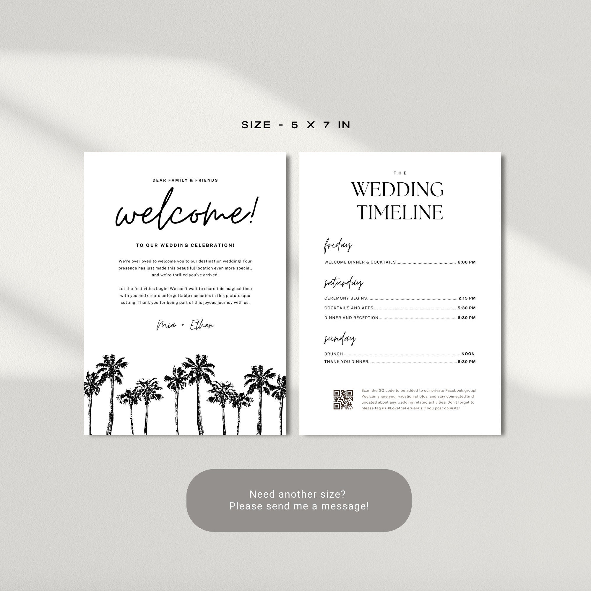 Minimalist Palm Tree Welcome Letter &amp; Wedding Itinerary - Canva Template
