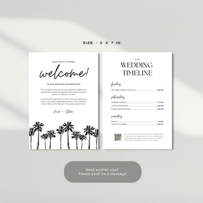 Minimalist Palm Tree Welcome Letter &amp; Wedding Itinerary - Canva Template