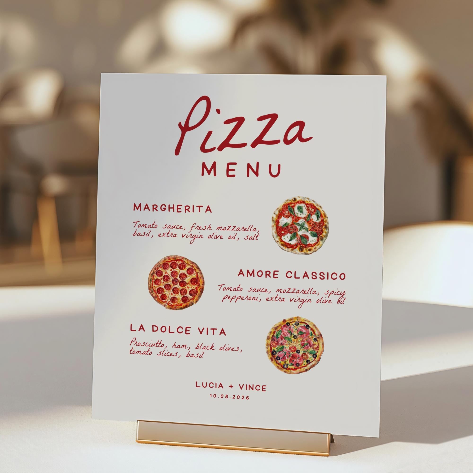 That’s Amore Pizza Bar Menu Sign Template – Italian Buffet Wedding &amp; Rehearsal Dinner Menu – Editable Canva Design