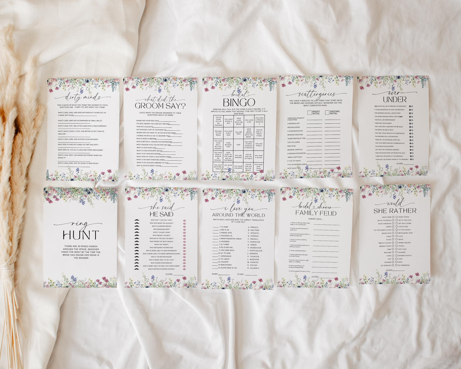 Wildflower Bridal Shower Games – Editable Floral Game Bundle