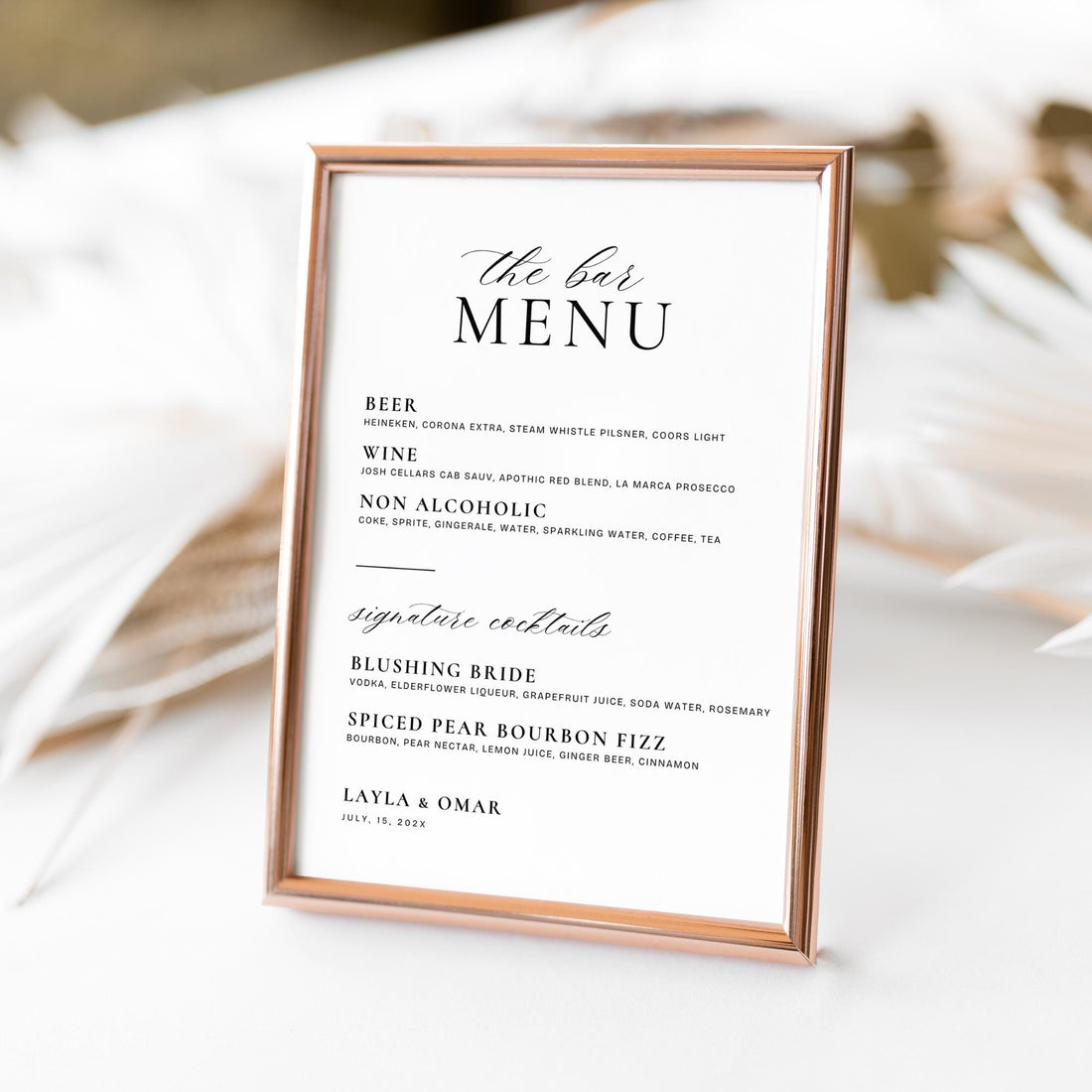 Printable Wedding Bar Menu Sign Template – Modern Minimalist Bar Menu