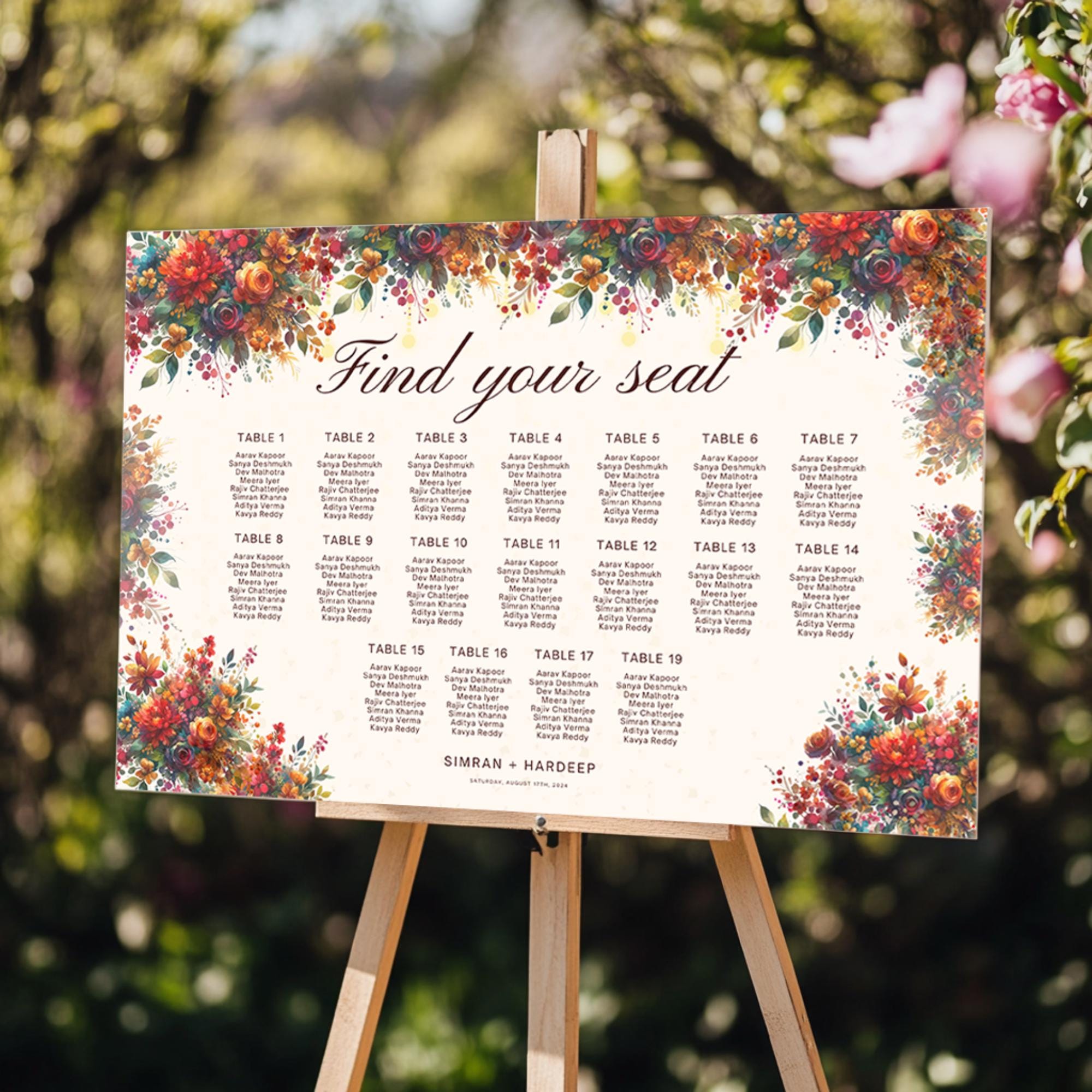 Indian Wedding Seating Chart Template – Editable Canva Sign for Reception or Sangeet