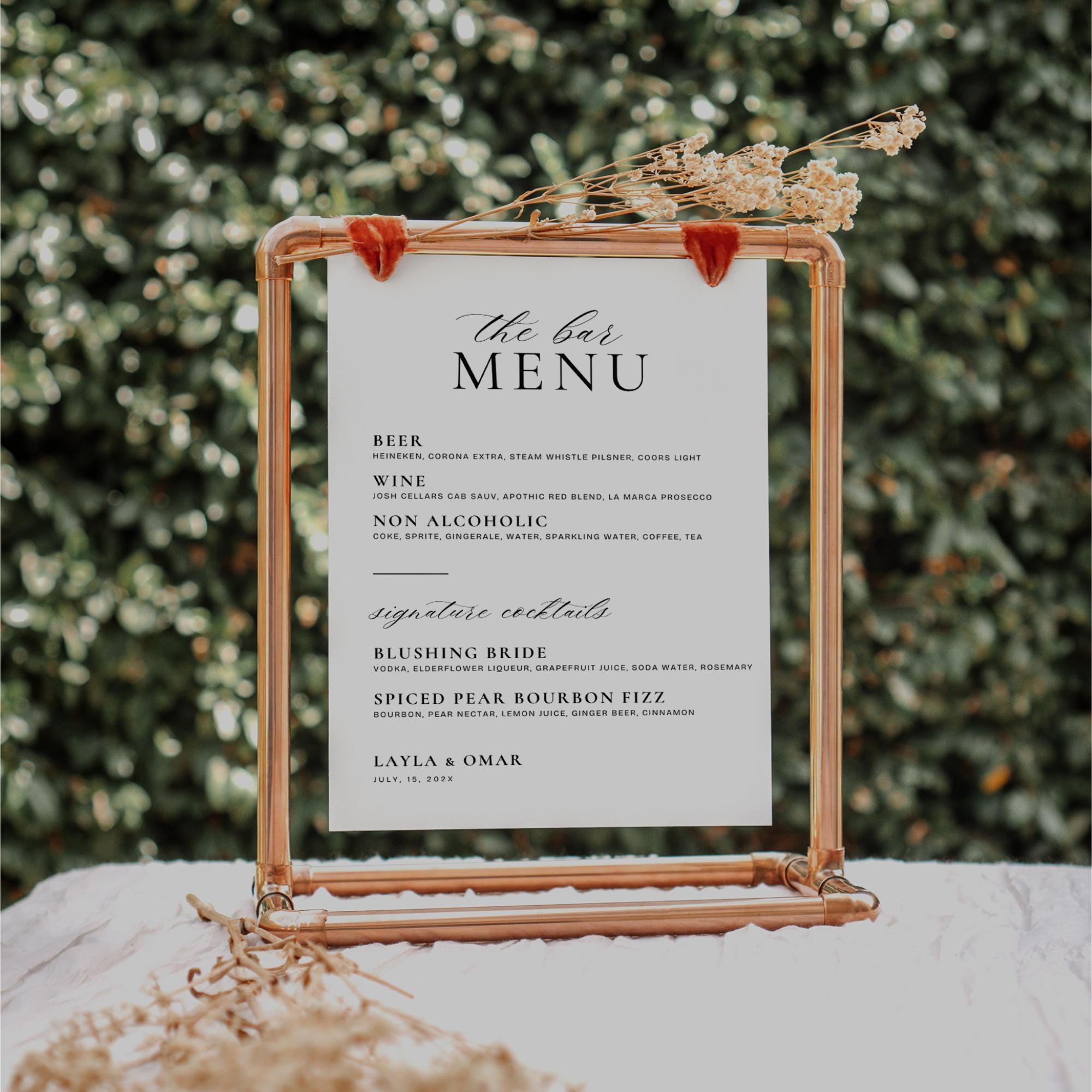 Printable Wedding Bar Menu Sign Template – Modern Minimalist Bar Menu