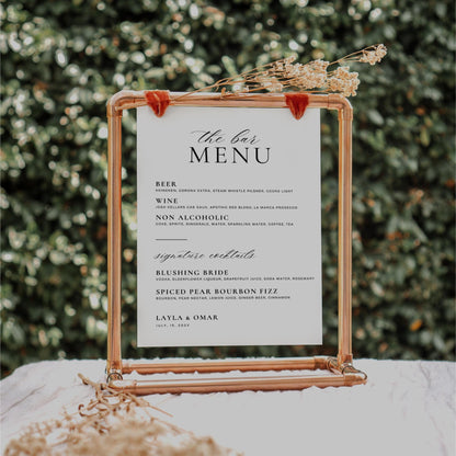Printable Wedding Bar Menu Sign Template – Modern Minimalist Bar Menu