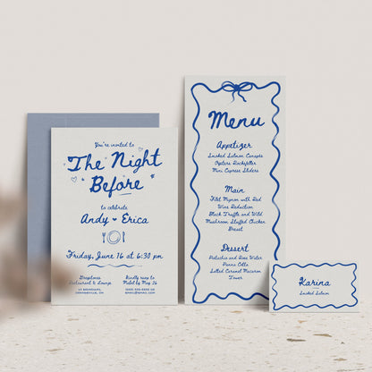 Rehearsal Dinner Invitation, Menu &amp; Place Card Templates - Canva Bundle