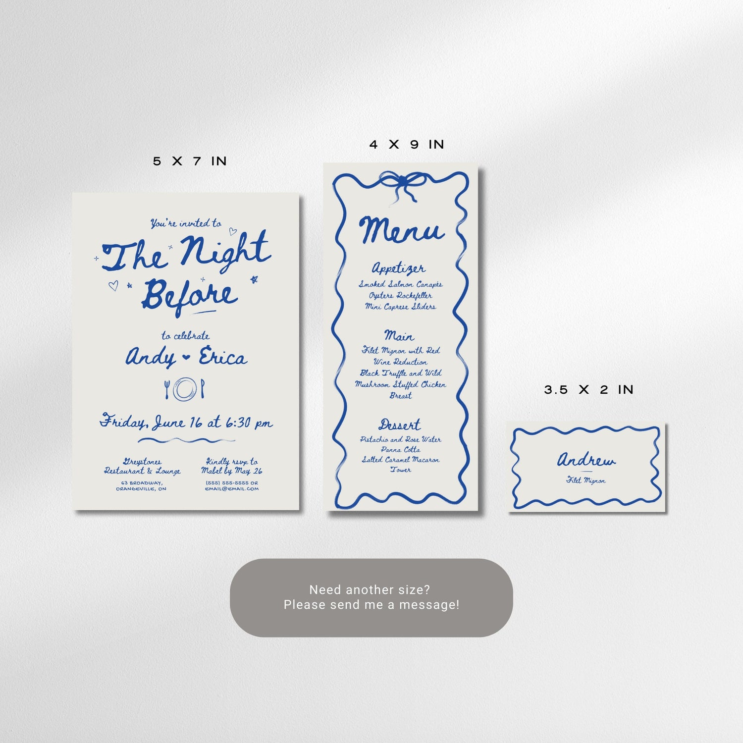 Rehearsal Dinner Invitation, Menu &amp; Place Card Templates - Canva Bundle
