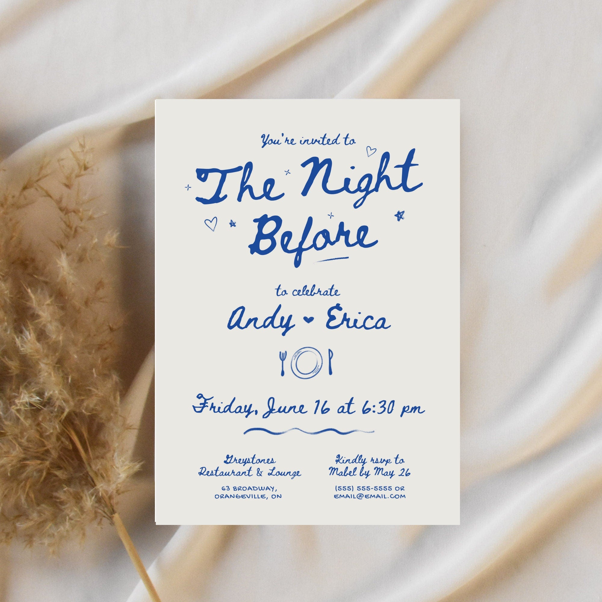 Rehearsal Dinner Invitation, Menu &amp; Place Card Templates - Canva Bundle
