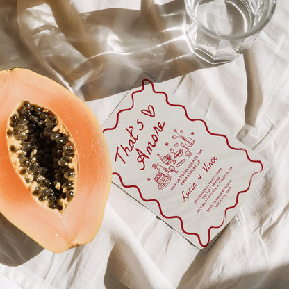 That’s Amore Engagement Party Invitation – Wavy Hand-Drawn Italian Bridal Shower Canva Template