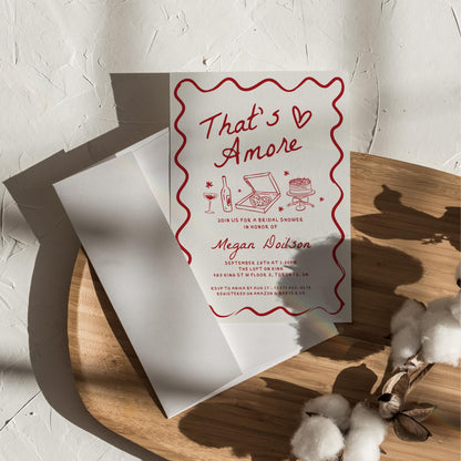 Wavy That’s Amore Bridal Shower Invitation – Editable Canva Template with Whimsical Hand-Drawn Italian Theme