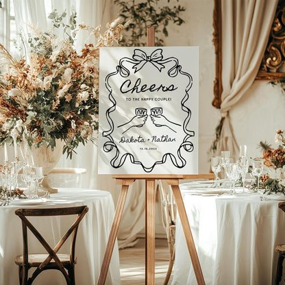Whimsical Engagement Party Welcome Sign – Editable Canva Template with Bow Illustration