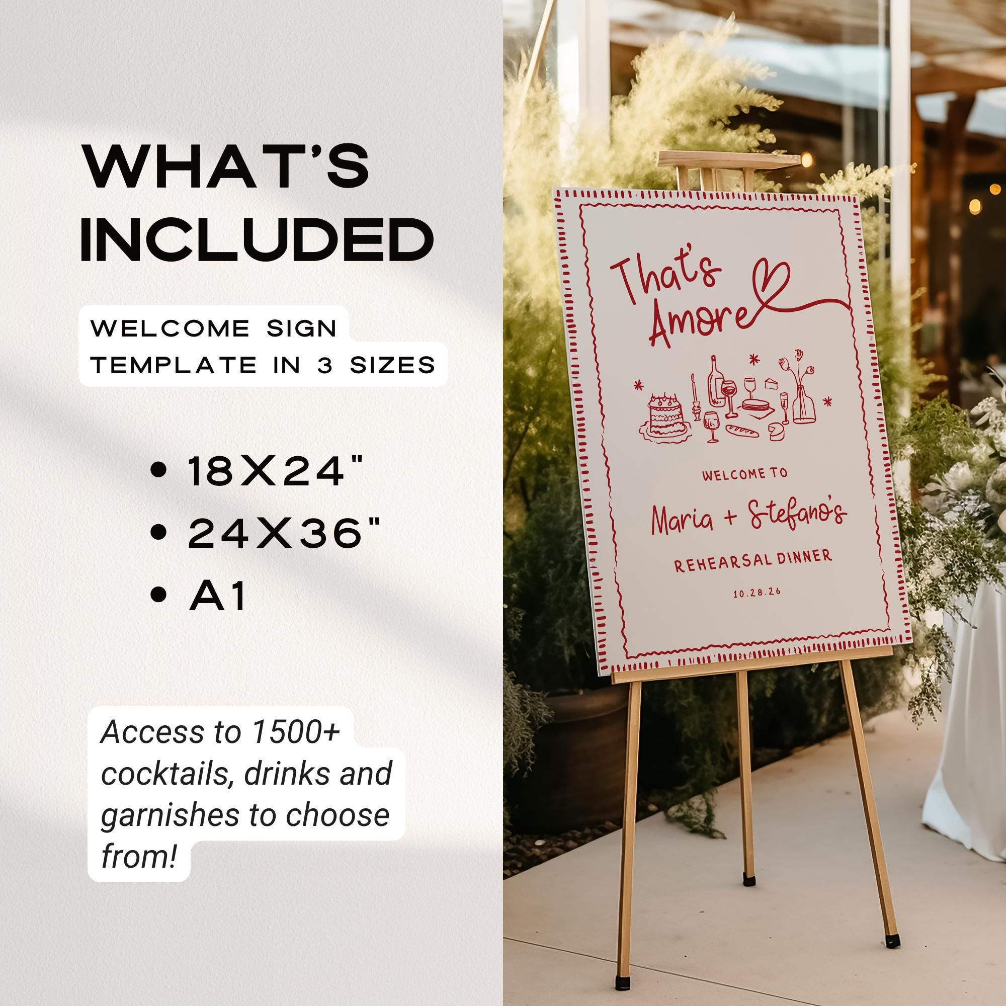 That’s Amore Rehearsal Dinner Welcome Sign – Editable Canva Template for Engagement or Wedding Events