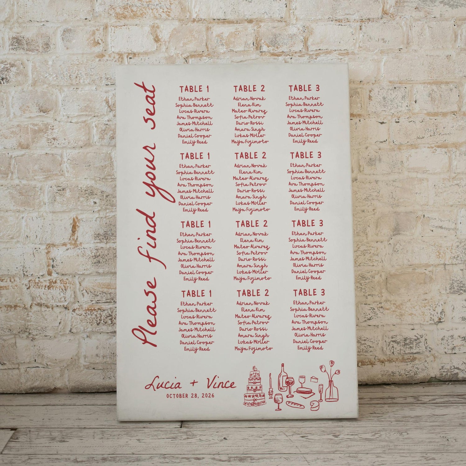 That’s Amore Wedding Seating Chart – Editable Canva Template with Hand-Drawn Whimsical Italian Design