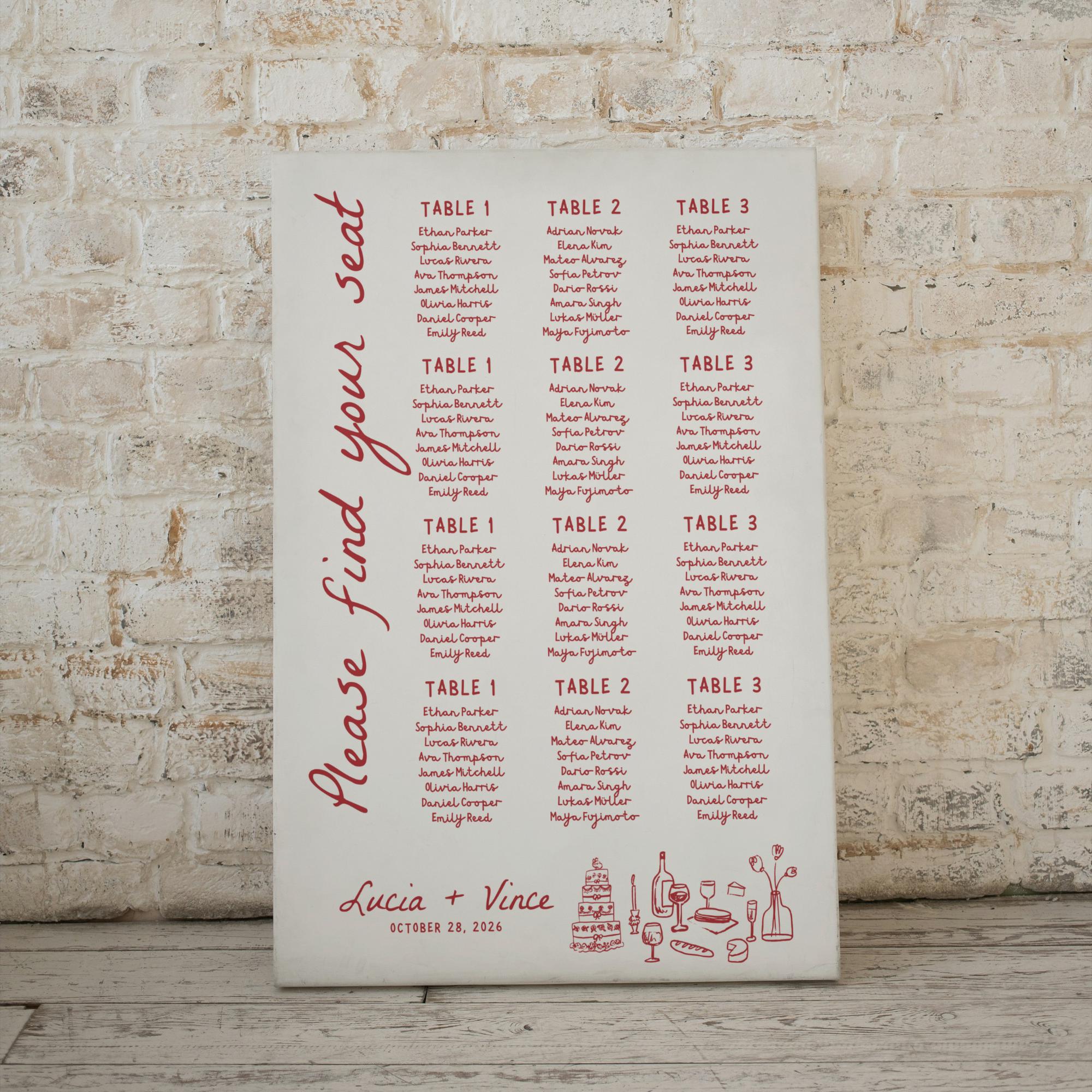 That’s Amore Wedding Seating Chart – Editable Canva Template with Hand-Drawn Whimsical Italian Design