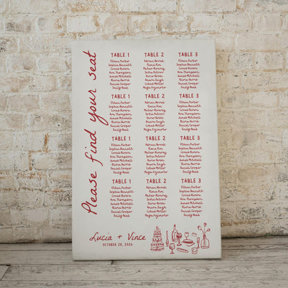 That’s Amore Wedding Seating Chart – Editable Canva Template with Hand-Drawn Whimsical Italian Design