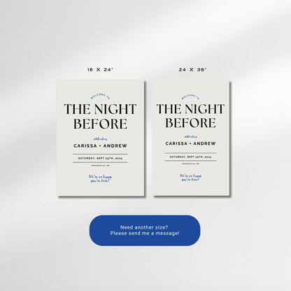 Rehearsal Dinner Sign Template – Large Wedding Welcome Sign, The Night Before Wedding, Editable Canva Digital Download