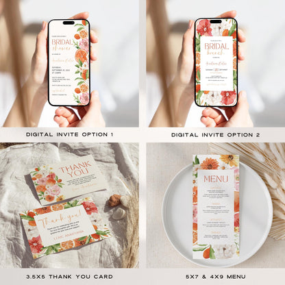 Citrus Bridal Shower Bundle Template – Main Squeeze Invitation, Games &amp; Decorations – Editable Canva Spring Bridal Brunch