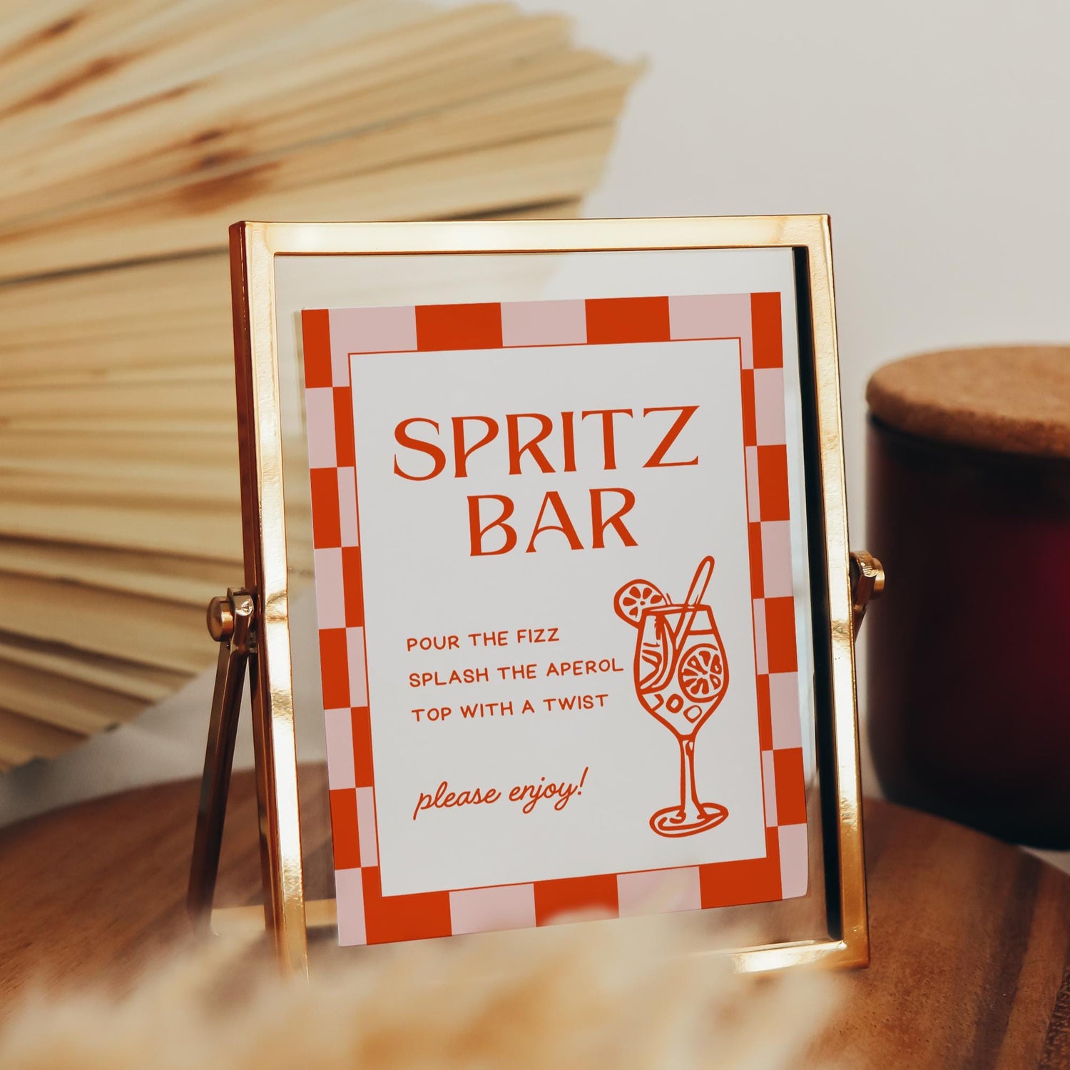Spritz Bar Sign Template – Aperol Spritz Party Sign, Summer Wedding &amp; Bachelorette Bar Decor – Editable Canva Printable