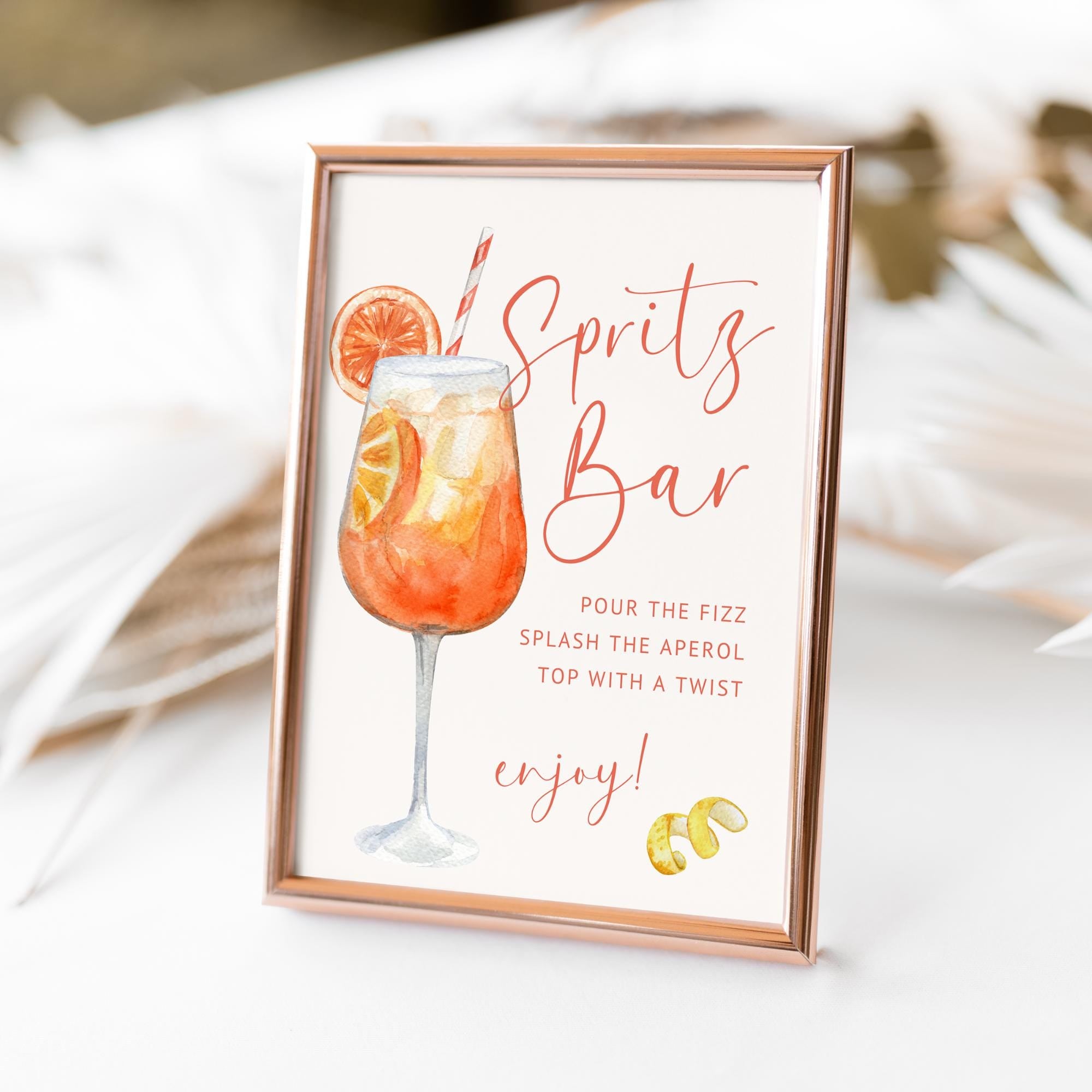 Aperol Spritz Bar Sign – Editable Watercolor Canva Template for Wedding or Shower