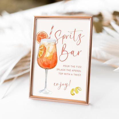 Aperol Spritz Bar Sign – Editable Watercolor Canva Template for Wedding or Shower
