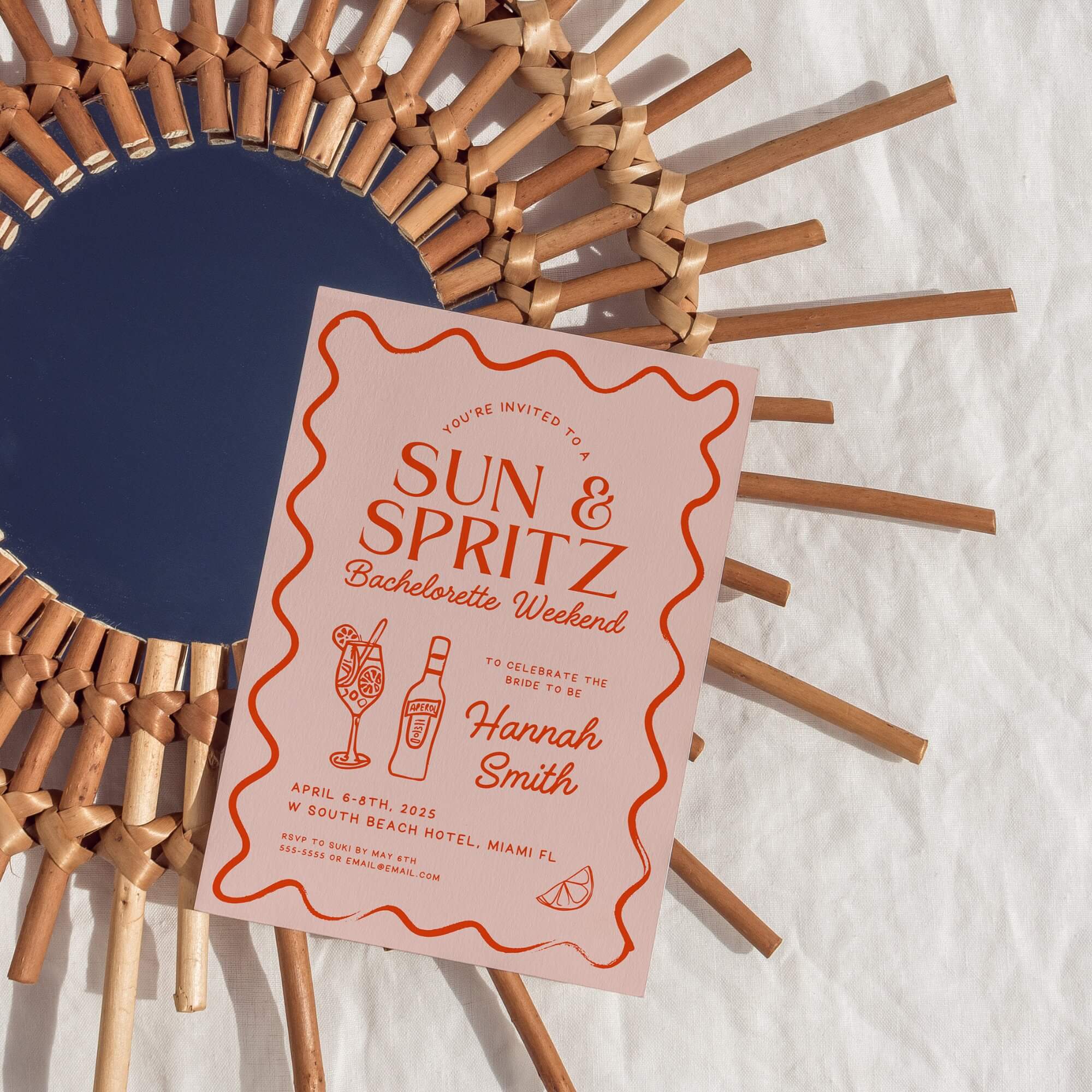 Sun and Spritz Bachelorette Party Templates – Editable Canva Invitation, Itinerary &amp; Packing List for Summer or Beach Bachelorette Weekend