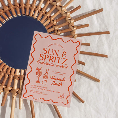 Sun and Spritz Bachelorette Party Templates – Editable Canva Invitation, Itinerary &amp; Packing List for Summer or Beach Bachelorette Weekend