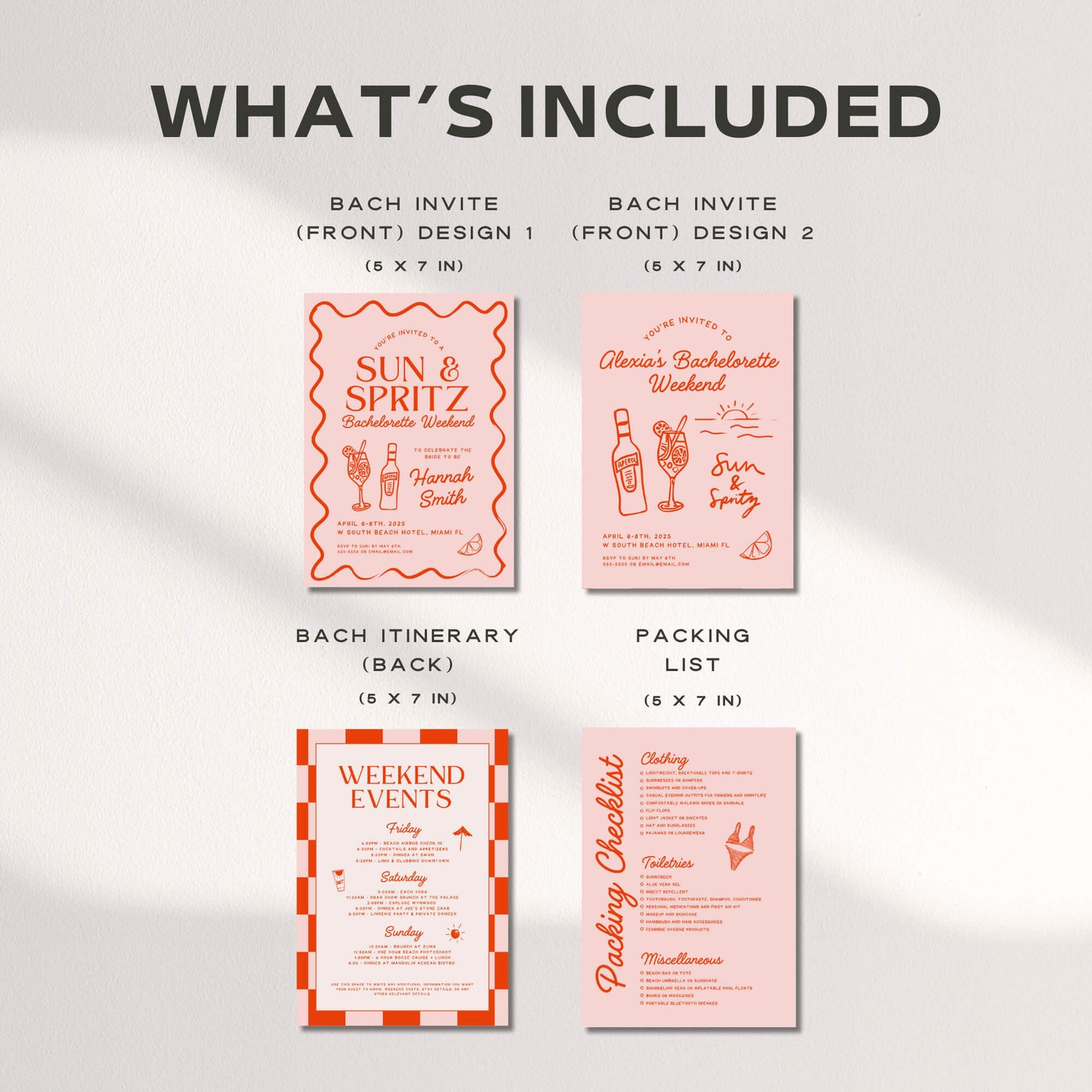 Sun and Spritz Bachelorette Party Templates – Editable Canva Invitation, Itinerary &amp; Packing List for Summer or Beach Bachelorette Weekend