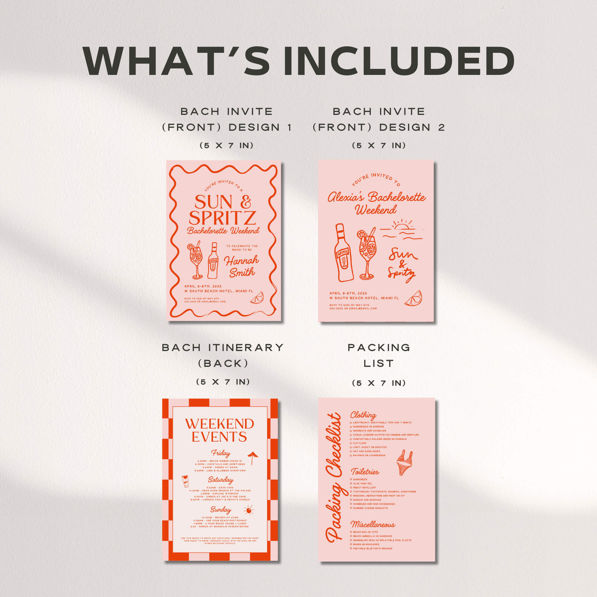 Sun and Spritz Bachelorette Party Templates – Editable Canva Invitation, Itinerary &amp; Packing List for Summer or Beach Bachelorette Weekend