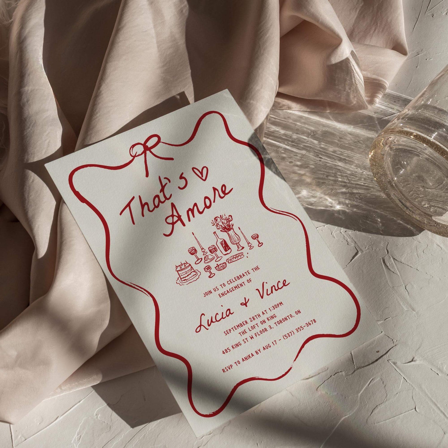 That’s Amore Engagement Party Invitation, Italian Bridal Shower Invitations, Whimsical Hand-Drawn Editable Template