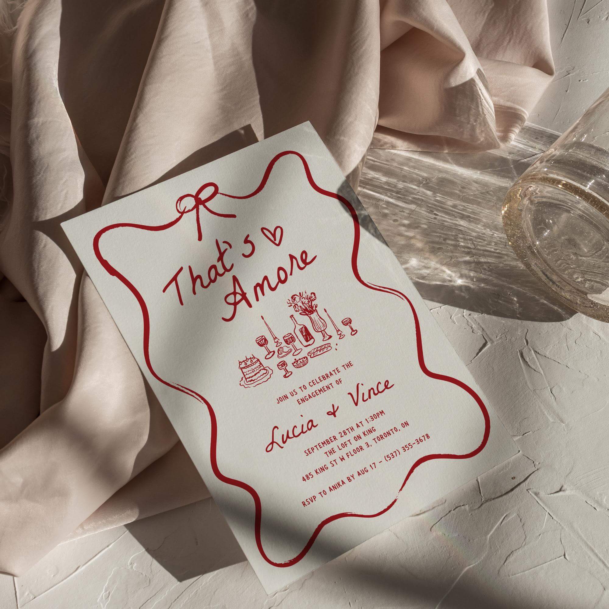 That’s Amore Engagement Party Invitation, Italian Bridal Shower Invitations, Whimsical Hand-Drawn Editable Template
