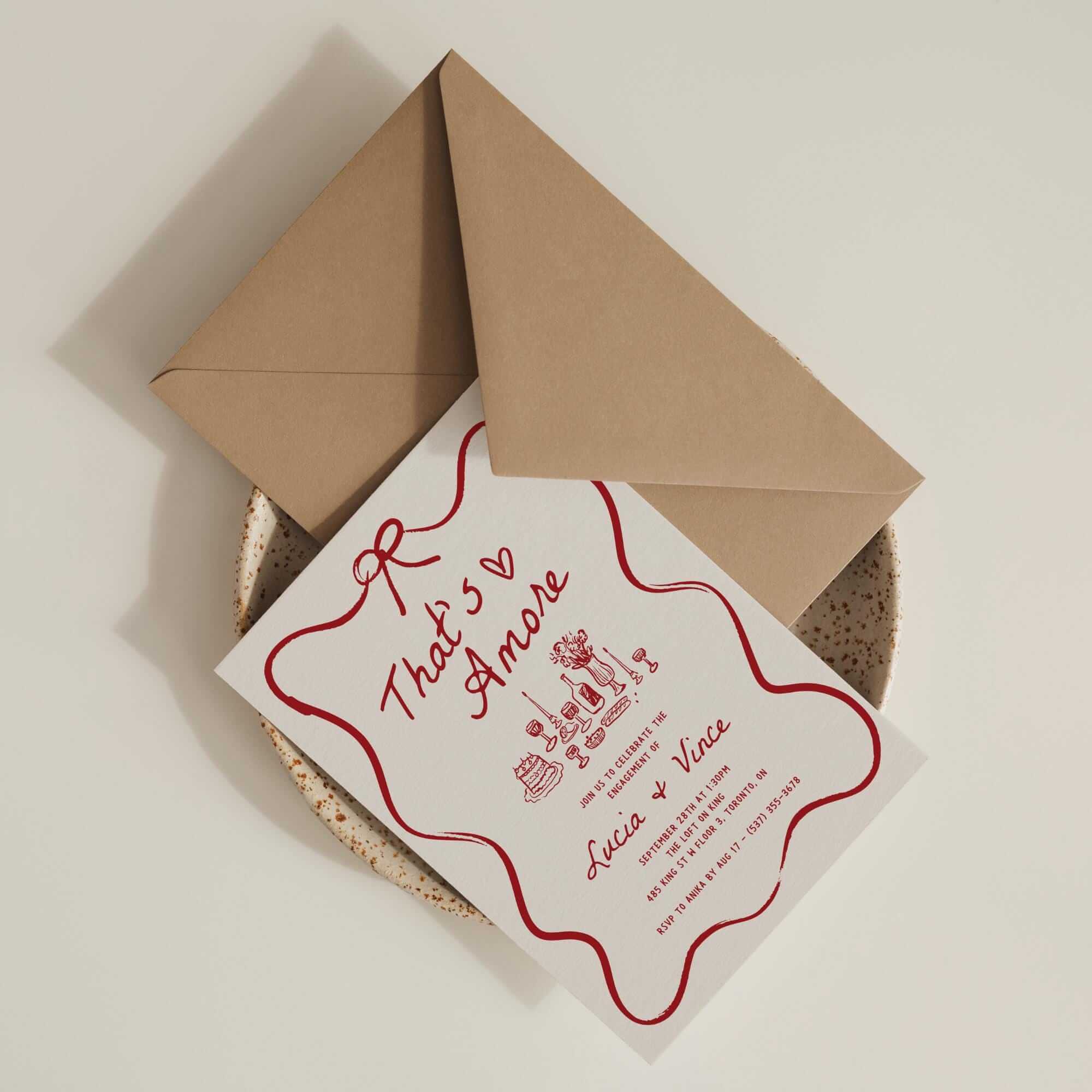 That’s Amore Engagement Party Invitation, Italian Bridal Shower Invitations, Whimsical Hand-Drawn Editable Template