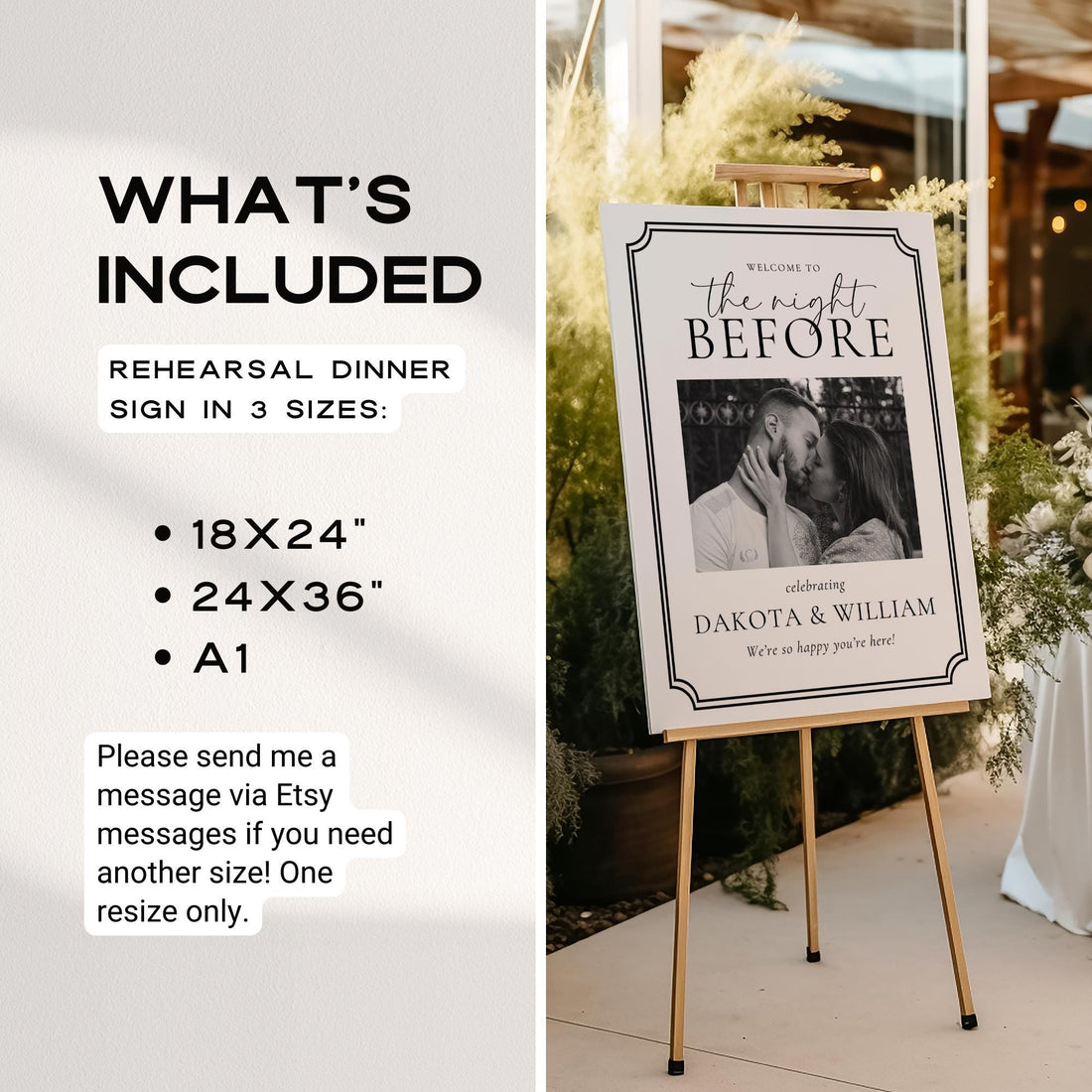 The Night Before Rehearsal Dinner Welcome Sign Template – Editable Photo Sign Canva