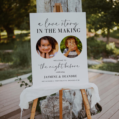 A Love Story The Night Before Rehearsal Dinner Welcome Sign Template – Editable Canva
