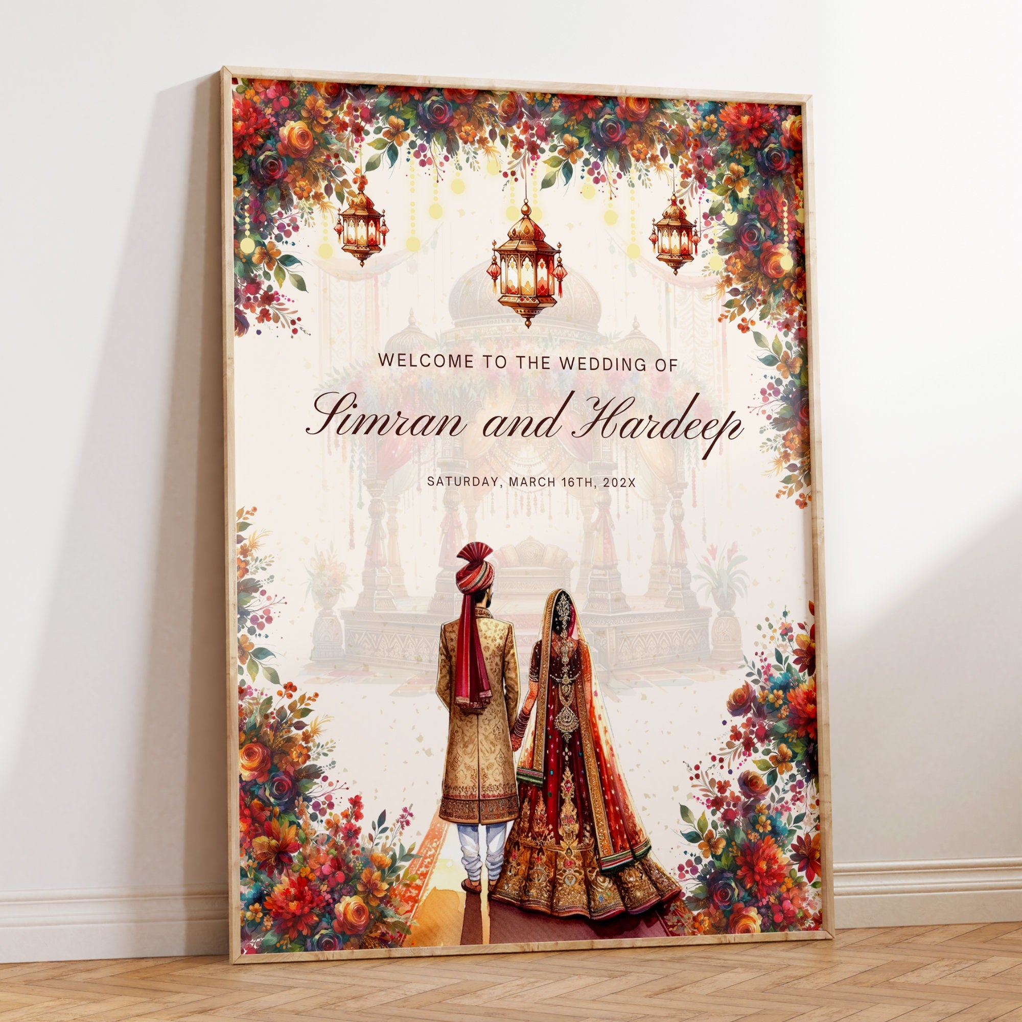 Indian Wedding Welcome Sign Template – Editable Canva Sign for Hindu Wedding Ceremony or Reception