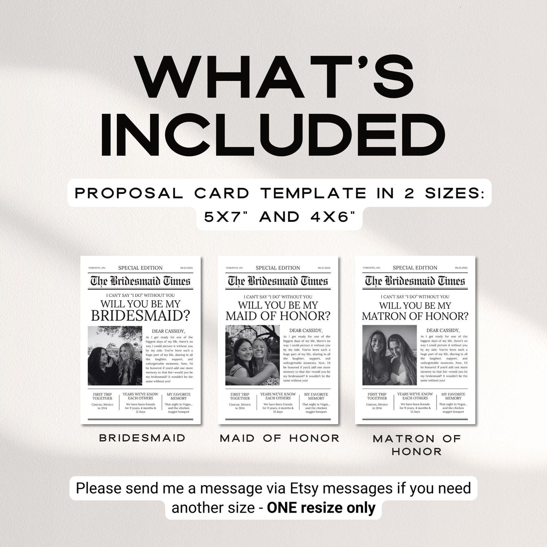Newspaper Bridesmaid Proposal Card - Editable Canva Template