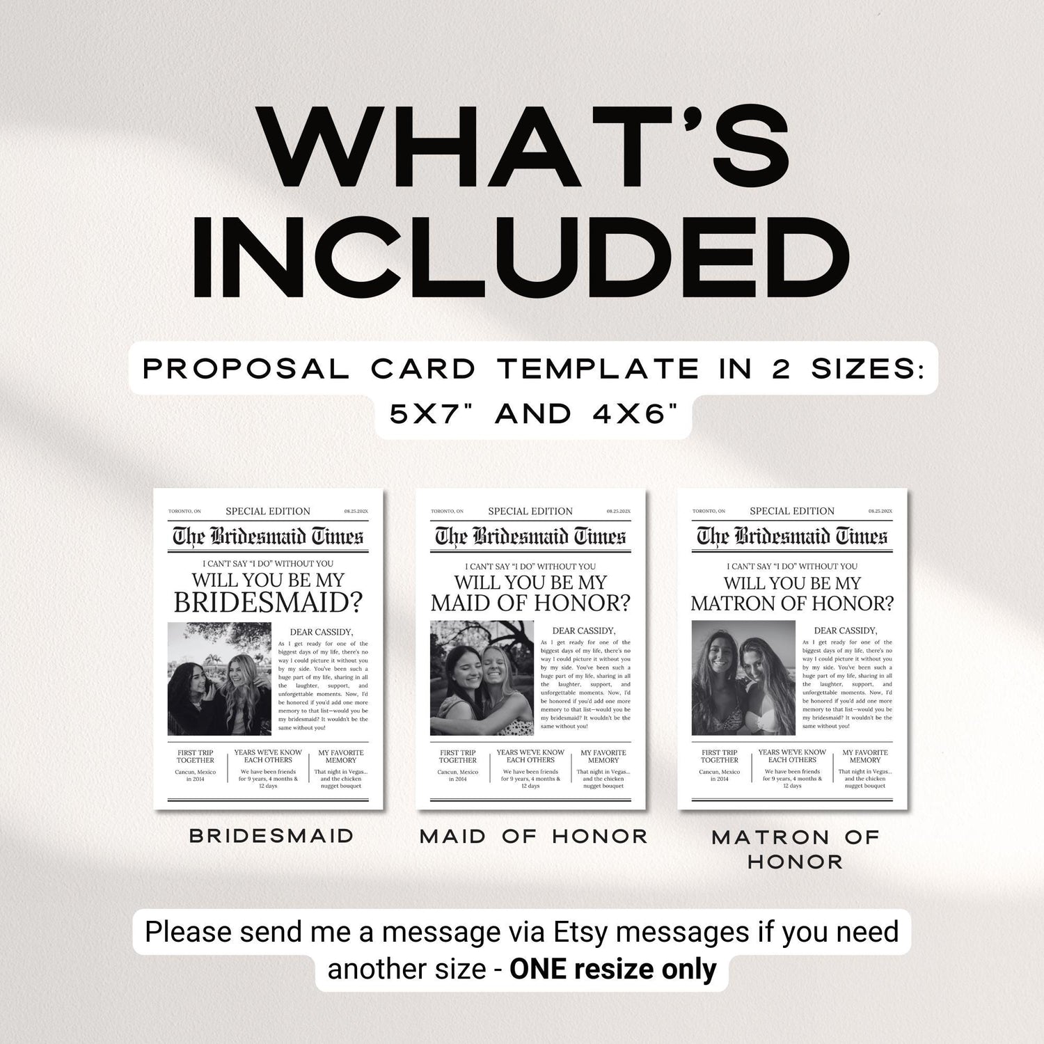 Newspaper Bridesmaid Proposal Card - Editable Canva Template