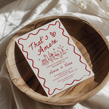 That’s Amore Engagement Party Invitation – Wavy Hand-Drawn Italian Bridal Shower Canva Template