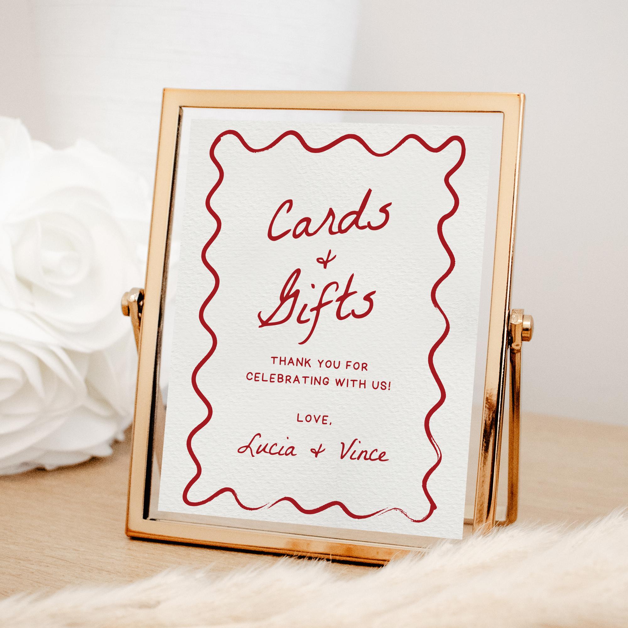 That’s Amore Cards and Gifts Sign – Editable Wavy Canva Template for Italian Wedding Table Decor