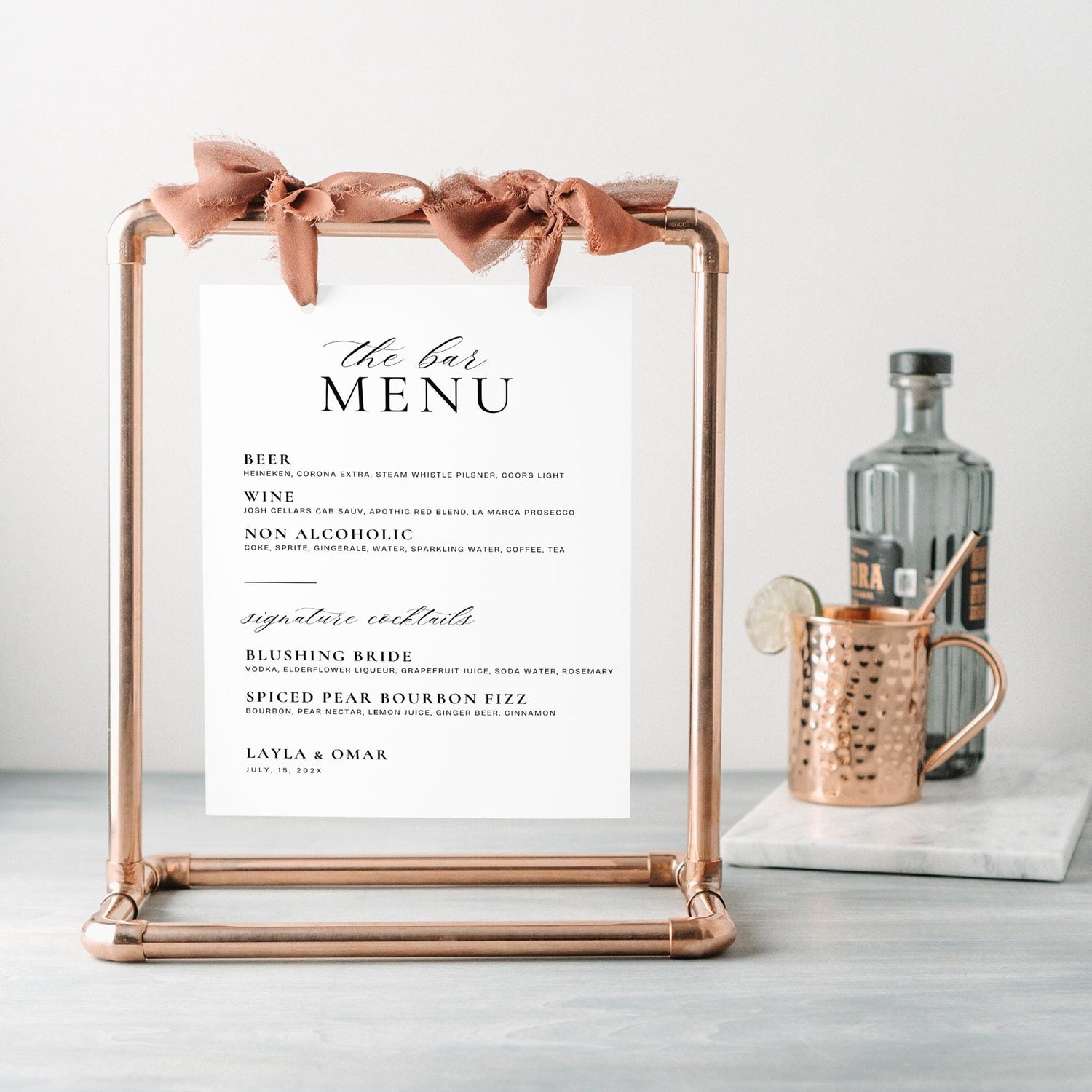 Printable Wedding Bar Menu Sign Template – Modern Minimalist Bar Menu