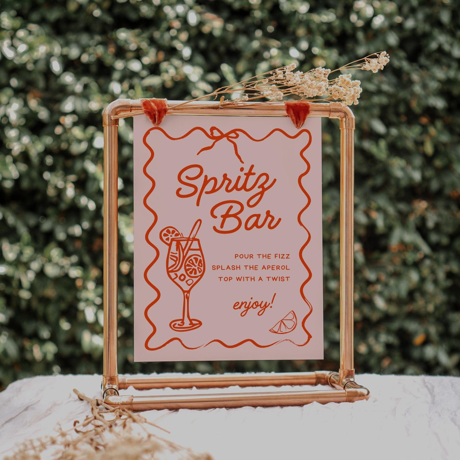 Spritz Bar Sign Template – Aperol Spritz Party Sign, Summer Wedding &amp; Bachelorette Bar Decor – Editable Canva Printable