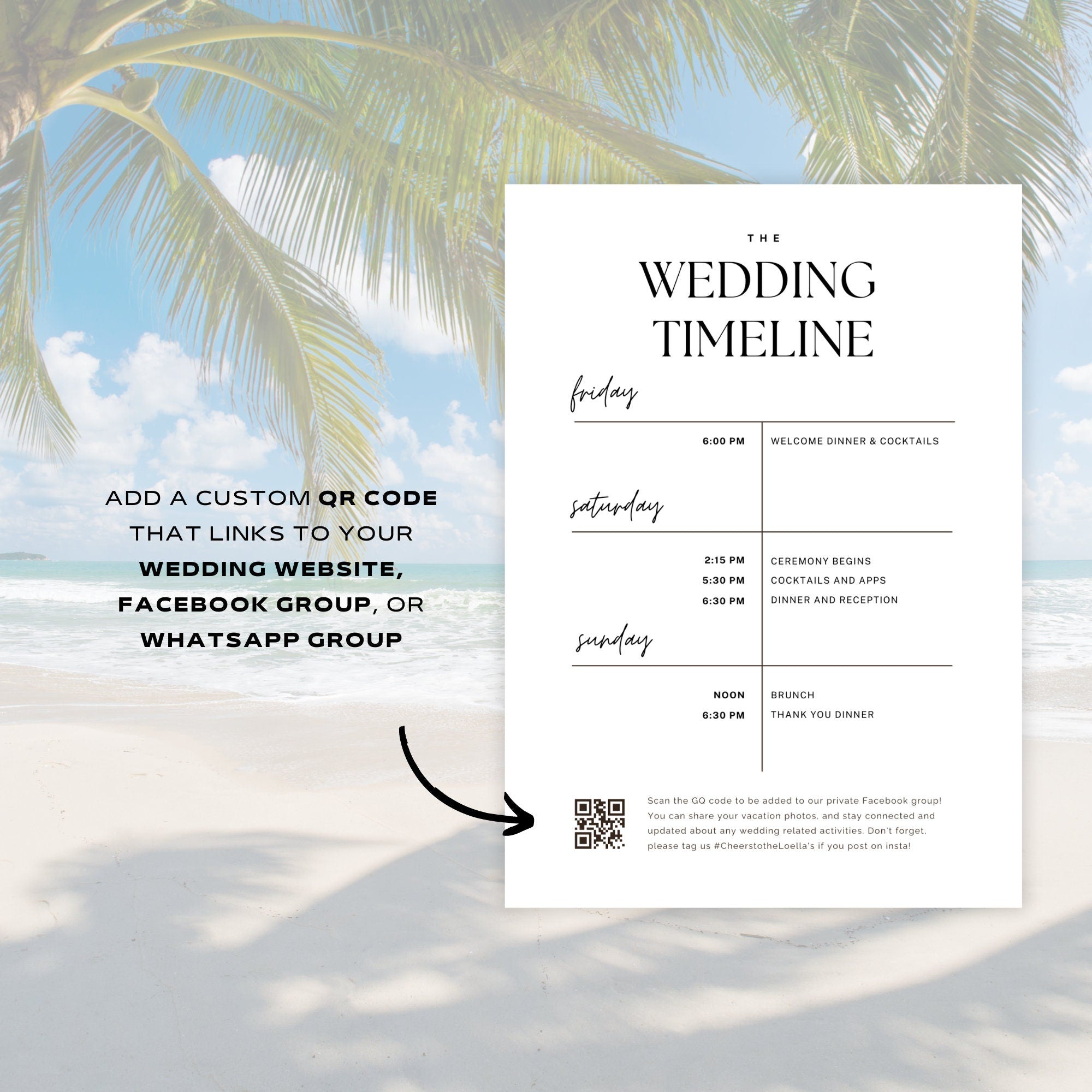 Minimalist Palm Tree Welcome Letter &amp; Wedding Itinerary - Canva Template
