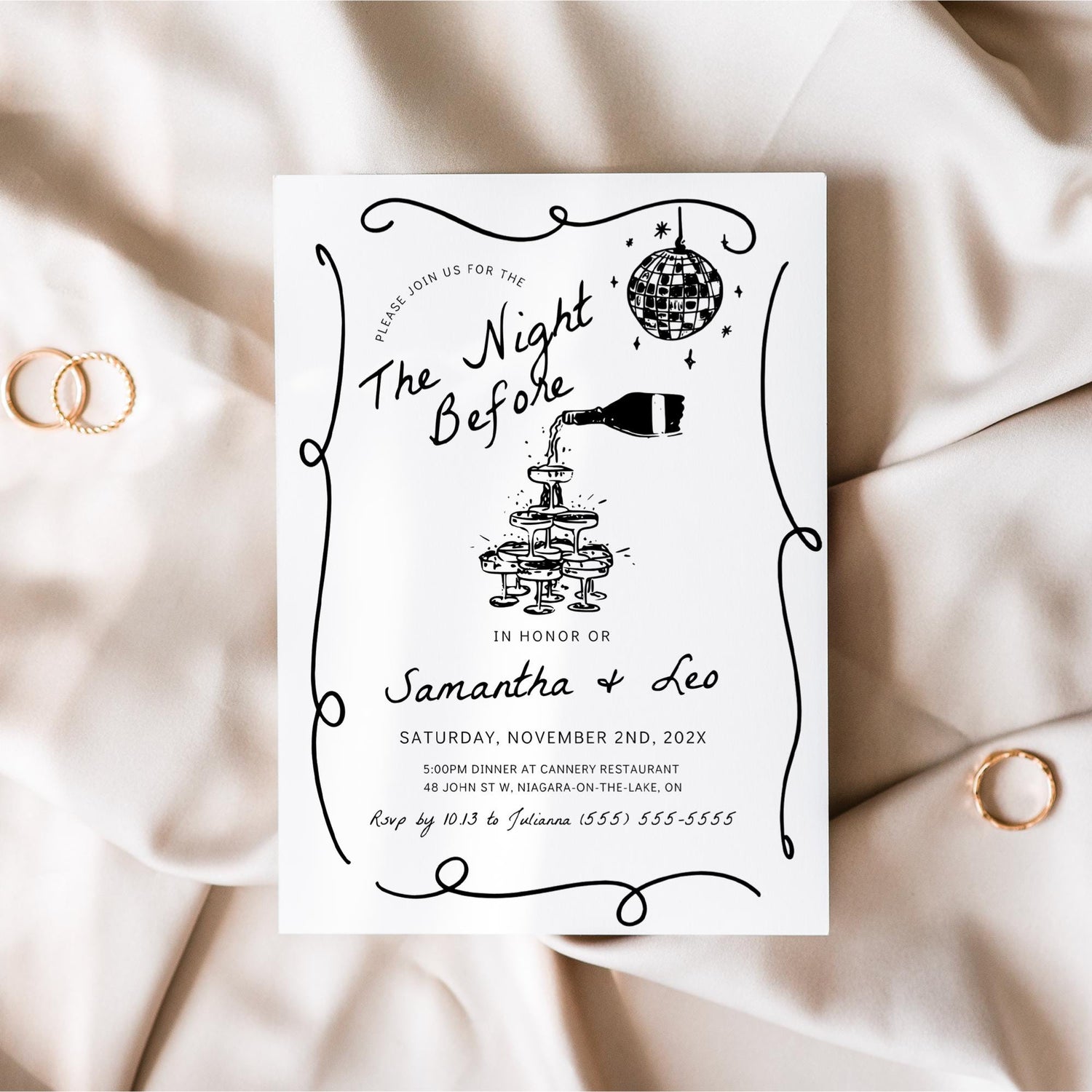 Rehearsal Dinner Invitation – Editable “The Night Before” Canva Template for Wedding or Engagement Party