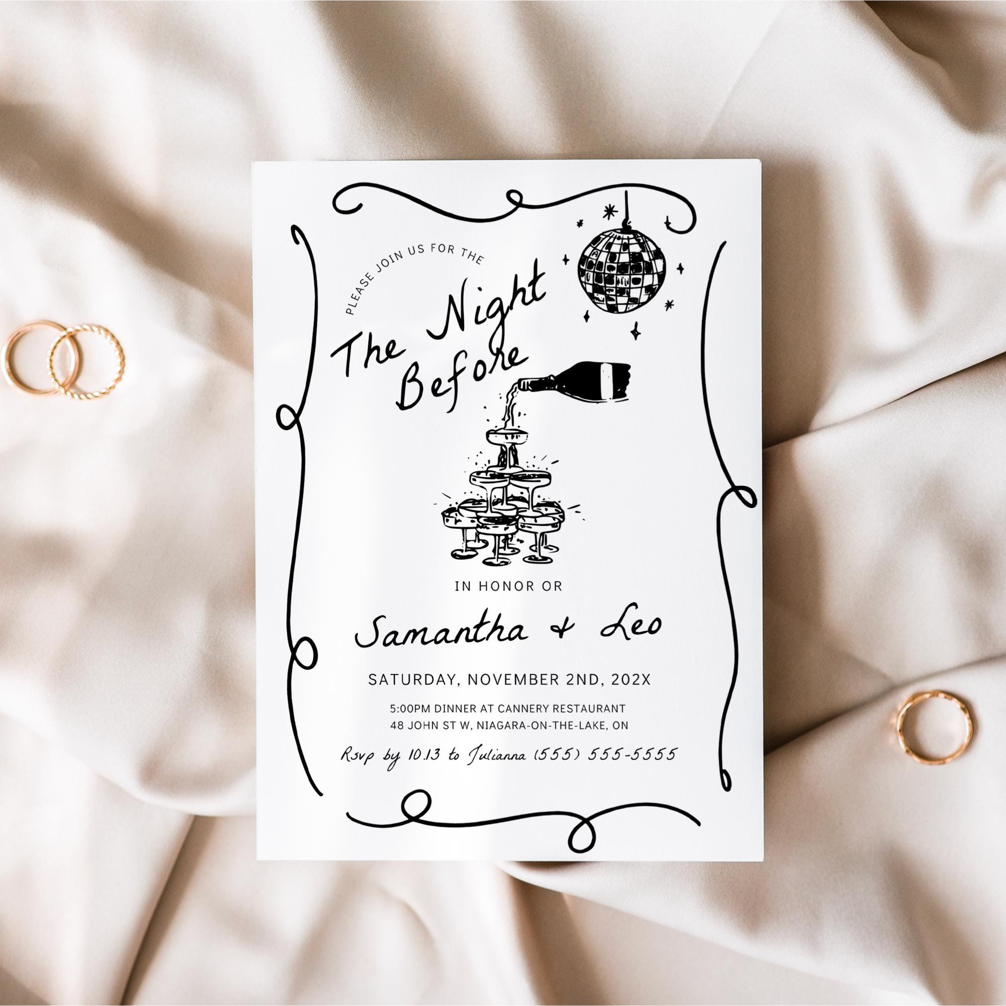 Rehearsal Dinner Invitation – Editable “The Night Before” Canva Template for Wedding or Engagement Party