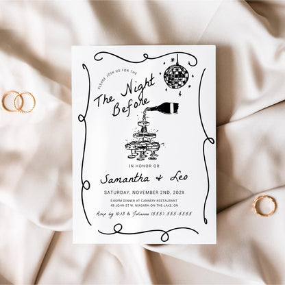Rehearsal Dinner Invitation – Editable “The Night Before” Canva Template for Wedding or Engagement Party