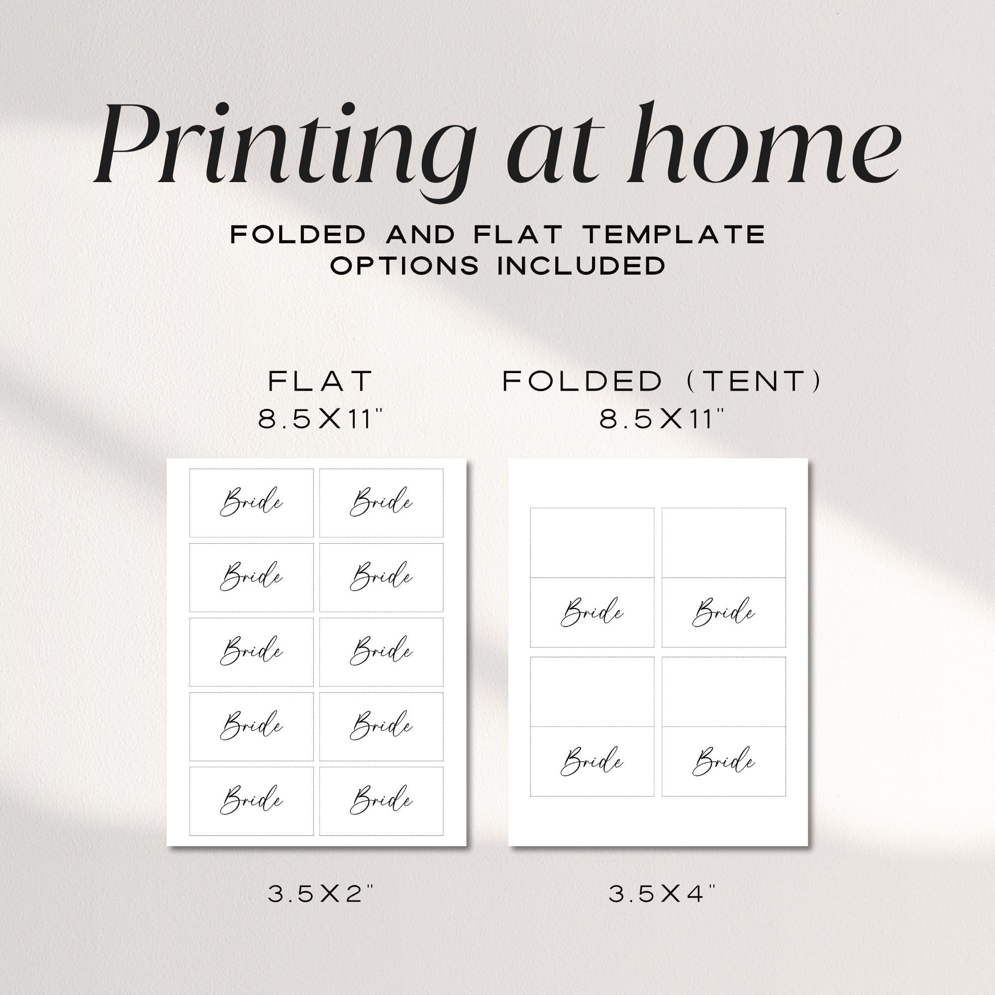 Minimalist Place Card Template, Editable Flat &amp; Folded Wedding Name Cards, Printable Seating Cards for Dinner Party or Event